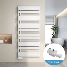 Badheizkörper Handtuchtrockner und Multiblock Set Mittelanschluss Ventil-Armaturen (Weiß, 600 x 1385 mm) - Heilmetz