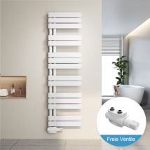 Badheizkörper Handtuchtrockner und Multiblock Set Mittelanschluss Ventil-Armaturen (Weiß, 400 x 1385 mm) - Heilmetz