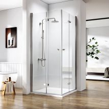 Heilmetz Eckeinstieg Duschkabine Rahmenlos Falttür, Doppelt Duschtür Duschwand 6mm ESG Klares Sicherheitsglas 90x90x185cm