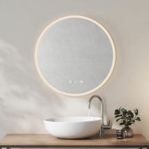 Heilmetz Espejo Baño Redondo Espejo de Baño con Indicador de Hora y Temperatura y Desempañador 70cm
