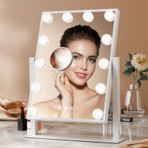 Heilmetz Hollywood Vanity Mirror 12 Bulbs, Dressing Table Mirror with Lights, Makeup Mirror with 7x Magnifier Lighting Dimmable, 47.5x36.5 cm