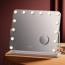 Heilmetz - Hollywood Vanity Mirror 14 Bulbs, Dressing Table Mirror with Lights, Makeup Mirror with 7x Magnifier Lighting Dimmable, 60x52 cm