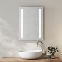 Heilmetz LED Bathroom Mirror with Shaver Socket, Illuminated Vanity Bathroom Mirror with LED Light, 500 × 700 mm Touch Switch & Demister Pad