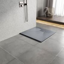 Heilmetz - Piatto doccia 90x90 cm piatto angolare, piatto doccia antiscivolo effetto pietra + copertura smc, foro di scarico ø 90 mm grigio (senza