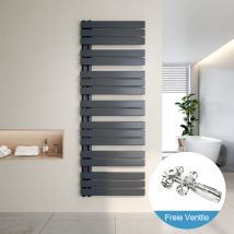 Radiador de Baño y Multiblock set Calentador Secatoallas Calentador de Toallas Antracita 160x60cm + Cromo Válvula - Heilmetz