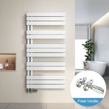 Radiador de Baño y Multiblock set Calentador Secatoallas Calentador de Toallas Blanco 120x60cm + Cromo Válvula - Heilmetz