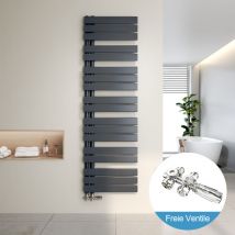 Radiador de Baño y Multiblock set Calentador Secatoallas Calentador de Toallas Antracita 160x50cm + Cromo Válvula - Heilmetz