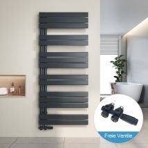 Heilmetz - Radiador de Baño y Multiblock set Calentador Secatoallas Calentador de Toallas Antracita 140x60cm + Antracita Válvula