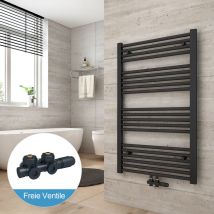 Radiadores toalleros de agua conexión intermedia Incluye conexiones de radiador 100x60cm Antracita Radiador + Antracita Válvula - Heilmetz