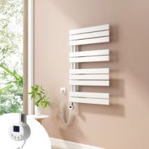Sèche-Serviettes Electrique, radiateur sèche-Serviettes Plat avec Timing Elément de Electrique, raccordement latéral, Blanc, 90x60cm, 400W - Heilmetz