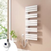 Sèche-Serviettes Electrique, radiateur sèche-Serviettes Plat avec Timing Elément de Electrique, raccordement latéral, Blanc, 120x50cm, 600W - Heilmetz