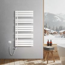 Sèche-Serviettes Electrique, radiateur sèche-Serviettes Plat avec Timing Elément de Electrique, raccordement latéral, Blanc, 120x60cm, 600W - Heilmetz