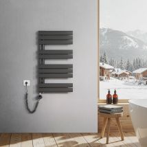 Sèche-Serviettes Electrique, radiateur sèche-Serviettes Plat avec Timing Elément de Electrique, raccordement latéral, Anthracite, 90x50cm, 400W