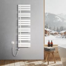 Sèche-Serviettes Electrique, radiateur sèche-Serviettes Plat avec Timing Elément de Electrique, raccordement latéral, Blanc, 140x40cm, 600W - Heilmetz