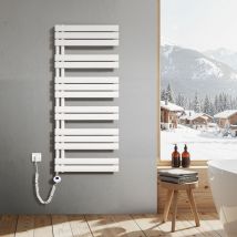 Heilmetz Sèche-Serviettes Electrique, radiateur sèche-Serviettes Plat avec Timing Elément de Electrique, raccordement latéral, Blanc, 140x60cm, 800W