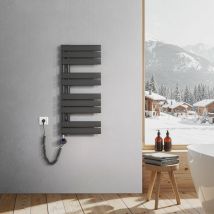 Sèche-Serviettes Electrique, radiateur sèche-Serviettes Plat avec Timing Elément de Electrique, raccordement latéral, Anthracite, 90x40cm, 400W