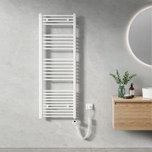 Heilmetz - Sèche Serviette électrique 140 x 50 cm, Blanc Tubes Ronds Radiateur Mural Salle de Bain avec Timing Elément de Chauffage Electrique