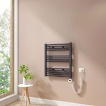 Heilmetz - Sèche Serviette électrique 70 x 60 cm, Anthracite Tubes Ronds Radiateur Mural Salle de Bain avec Timing Elément de Chauffage Electrique