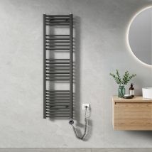 Heilmetz - Sèche Serviette électrique 140 x 40 cm, Anthracite Tubes Ronds Radiateur Mural Salle de Bain avec Timing Elément de Chauffage Electrique
