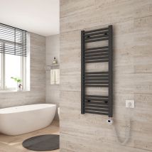 Heilmetz - Sèche Serviette électrique 100 x 40 cm, Anthracite Tubes Ronds Radiateur Mural Salle de Bain avec Timing Elément de Chauffage Electrique