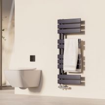 Seche Serviette eau Chaude 400 x 899 mm, 399W, Anthracite, Plat Radiateur sèche-Serviettes, Connexions latérales(Adapté pour 4m²) - Heilmetz