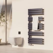 Seche Serviette eau Chaude 500 x 1176 mm, 726W, Anthracite, Plat Radiateur sèche-Serviettes, Connexions latérales(Adapté pour 7m²) - Heilmetz