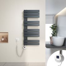 Secador de Toallas Eléctrico, Secador de Toallas Plano con Elemento Eléctrico Temporizador, Conexión Lateral, 90x40cm, 400W, Antracita - Heilmetz
