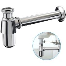 Heilmetz Sifón Universal para Lavabo, Sifones de Altura Ajustable para Válvula de Desagüe con Tapón de Desbordamiento para Lavabo de Tocador,Acero