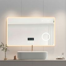 Heilmetz - Specchio Bagno 100x60cm Interruttore Touch con Lente d'ingrandimento 3x Specchio da Bagno Multifunzionale