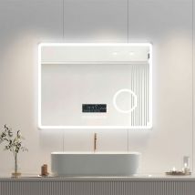 Heilmetz - Specchio Bagno 80x60cm Interruttore Touch con Lente d'ingrandimento 3x Specchio da bagno luminoso con defogging+Bluetooth