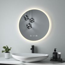 Heilmetz - Specchio Contenitore Bagno 60cm Rotondo Specchio Luce Illuminazione a Luce Naturale Funzione Antiappannamento Display dell'orologio