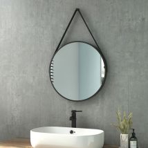 Specchio da bagno Specchio da bagno rotondo da 50 cm di diametro Specchio da parete con cinghia regolabile impermeabile IP44 - Heilmetz