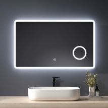 Heilmetz - Spejos de Bano con Luz Espejo de Maquillaje con 3 aumentos Interruptor Táctil Lluminación Blanca Fría 100x60cm