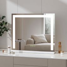 Spiegel Kosmetikspiegel mit Beleuchtung Schminkspiegel Tischspiegel 3 Lichtfarbe Dimmbar 60x52cm Weißer Eisenfuß - Heilmetz
