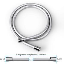 Heilmetz Tubo doccia 1,5 m Premium con tubo doccia liscio in PVC antitorsione con attacco universale G 1/2 Standard Chorm
