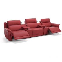 Sofanella - Leder 3-Sitzer Kinosofa malito Rot 343 x 101 x 98 cm - Rot