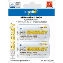Heitech Akku Mono D 4000 Mah 1,2v Nimh 2 Stück - Wiederaufladbare Batterien Mit Geringer Selbstentladung - Akkus Für Geräte Mit Hohem Stromverbrauch 