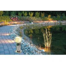 Heitronic - Lampadaire avec douilles, lampe d'extérieur, douilles, distributeur d'énergie avec éclairage, acier inoxydable opale, 1x led 1,1W 90Lm