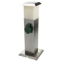 Stehleuchte mit Steckdosen Außenlampe Steckdosen Energieverteiler mit Beleuchtung, Edelstahl opal, 1x led 1,1W 90Lm warmweiß, LxBxH 15,5x15x40 cm