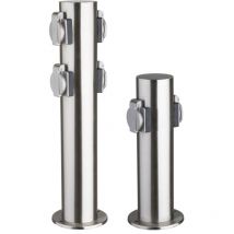 Prise de courant externe, répartiteur d'énergie, 2x colonne de prises, couvercle charnière, max.3680W, acier inoxydable, argent, LxlxH 11,8x11,8x30cm