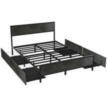 Hekla - Doppelbettgestell aus Holz und Metall mit 4 Schubladen, 162x195 cm betonfarben