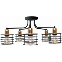 Helam Lighting - Helam edison Plafonnier Semi-Encastré à Bras Multiples Noir, Cuivre 65cm