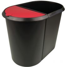 Papierkorb the double 27 x 34,8 x 44 cm (b x h x t) 29l Kunststoff Farbe: schwarz Farbe des Deckels: rot 2 Sortierfächer