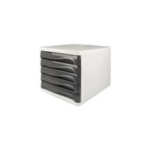 Helit - Schubladenbox the wave 5 Schubladen din A4 din C4 Polypropylen/Polystyrol Gehäusefarbe: weiß Farbe der Schublade: lichtgrau