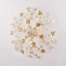 Edera – Deckenleuchte aus elfenbeinfarben lackiertem Eisen mit antikem Golddekor und Kristall-Strasssteinen, 6 Lichter, H.22 – Ø80 – BL50-PL6-AV