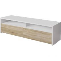 Bica - Henderson Mueble tv, Mueble tv, Buffet bajo moderno para salón, Aparador de televisión para salón con 2 puertas, 130x40h36 cm, Blanco y Roble