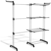 2 en 1 Étendoir à Linge Séchoir Mobile à 4 Niveaux H.170cm Gris pliable & télescopique avec roulettes - Hengda