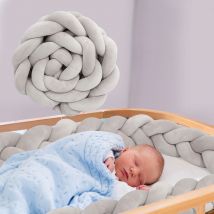 Tour de lit bébé Entourage de lit de bébé serpent tricoté à la main résistant à l'usure et lavable gris 2M - Hengda