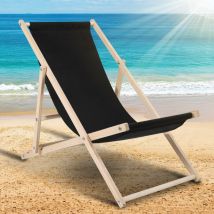 Chaise Longue Chilienne Pliable Terrasse Bois Chaise Longue Relax Pliable Noir - Hengda