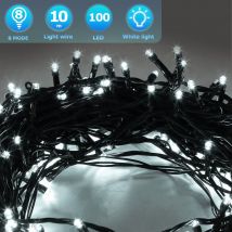 Swanew 10M 100 led Lichterkette für Weihnachtsbaum, Kaltweiße dunkelgrün Kupferdraht mit 8 Programmen LEDs für innen und außen IP44